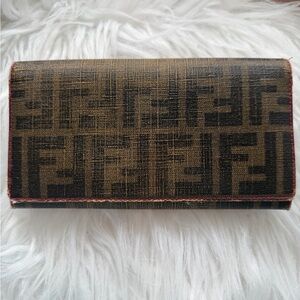 AUTHENTIC Fendi Zucca Canvas Clutch Wallet - Brown with Black Monogram